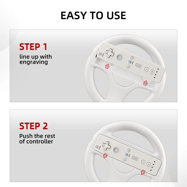 Alt view image 14 of 14 - Steering Wheel for Nintendo Wii and Wii U Remote Controller, 2 Pack Racing Wheels Games Accessories for Mario Kart (White)