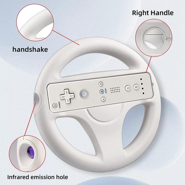 Alt view image 12 of 14 - Steering Wheel for Nintendo Wii and Wii U Remote Controller, 2 Pack Racing Wheels Games Accessories for Mario Kart (White)