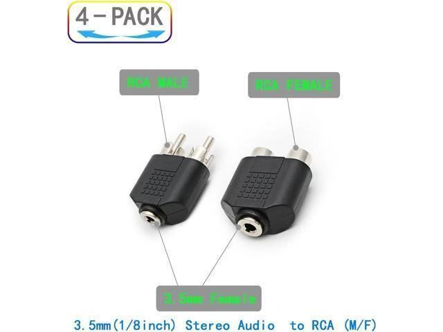 Alt view image 7 of 10 - 3.5mm to 2-RCA Audio Adapter - Nickel Plated 2 RCA Male to 3.5mm Stereo Female Connector Cable 4 Pack