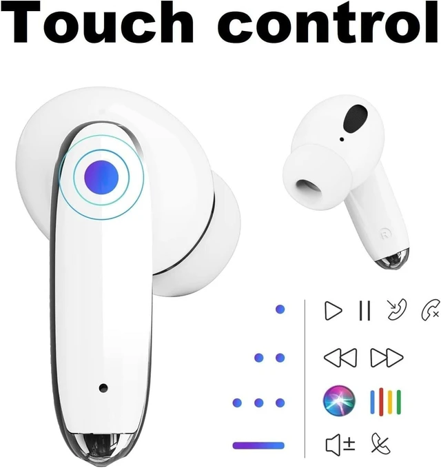 Alt view image 9 of 14 - OMK Wireless Earbuds Waterproof Headset Noise Cancelling Earphones Long Battery Bluetooth Headphones with Wireless Charging Case for iPhone Android (White)