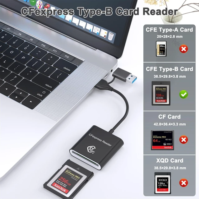 Alt view image 7 of 10 - CF Express Type B Card Reader with USB 3.2 (Gen 2) 10Gbps, USB-C & USB-A 2-in-1 Type-B CFexpress Adapter, Compatible with Windows/Mac/Linux/Android, for PC, iPhone 16/15, Laptops, Tablets, Smartphones
