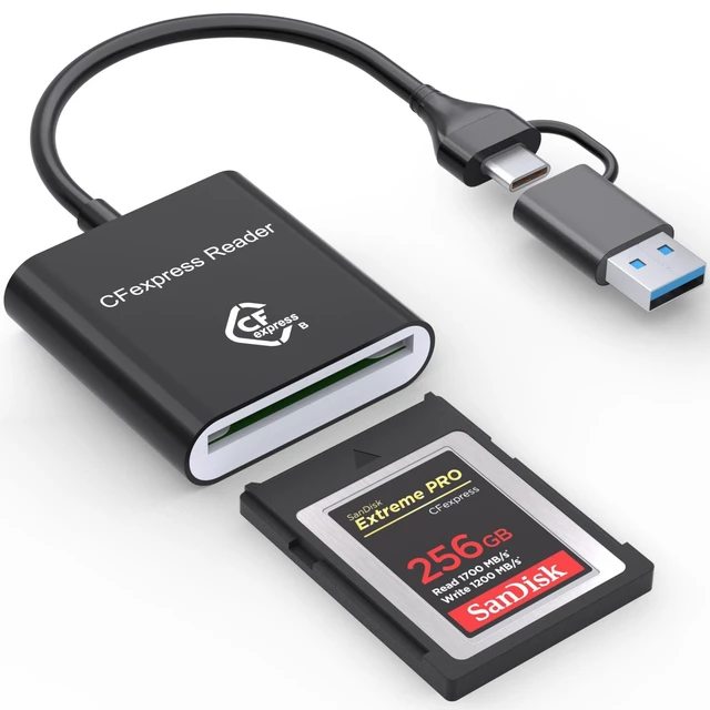 Alt view image 6 of 10 - CF Express Type B Card Reader with USB 3.2 (Gen 2) 10Gbps, USB-C & USB-A 2-in-1 Type-B CFexpress Adapter, Compatible with Windows/Mac/Linux/Android, for PC, iPhone 16/15, Laptops, Tablets, Smartphones