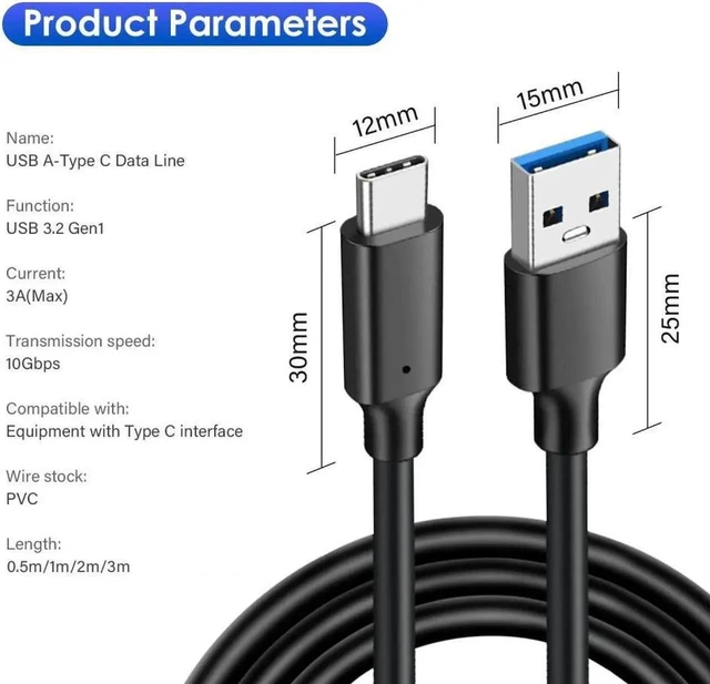 Alt view image 13 of 14 - 10Gbps USB A to USB C Cable (10ft 2Pack), A to C Type 3A 60W Fast Charging Cable USB C Charger Cable, USBA to USBC Cable for iPhone 15 Pro Max Plus, MacBook, iPad Pro Air, Samsung, SSD,Hard Drives