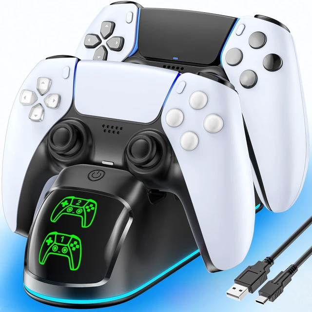 Alt view image 8 of 14 - Controller Charger for PS5, Dual Charging Dock Station for PlayStation 5 Dualsense & Edge with RGB Light, Fast PS5 Dual Controller Charging Station with Cable Black for PlayStation 4 Chargers