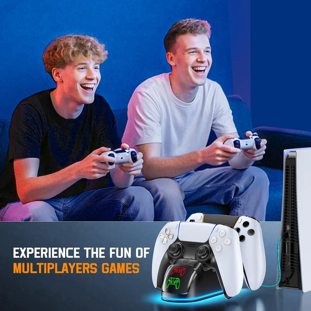 Alt view image 13 of 14 - Controller Charger for PS5, Dual Charging Dock Station for PlayStation 5 Dualsense & Edge with RGB Light, Fast PS5 Dual Controller Charging Station with Cable Black for PlayStation 4 Chargers