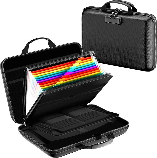 Alt view image 8 of 14 - Fireproof Document Box, Hard Case Fireproof File Organizer with Lock and 13 Pocket Accordion File Folder, Portable Safe Box for Home Office Travel to Storage Important Documents Laptop Black