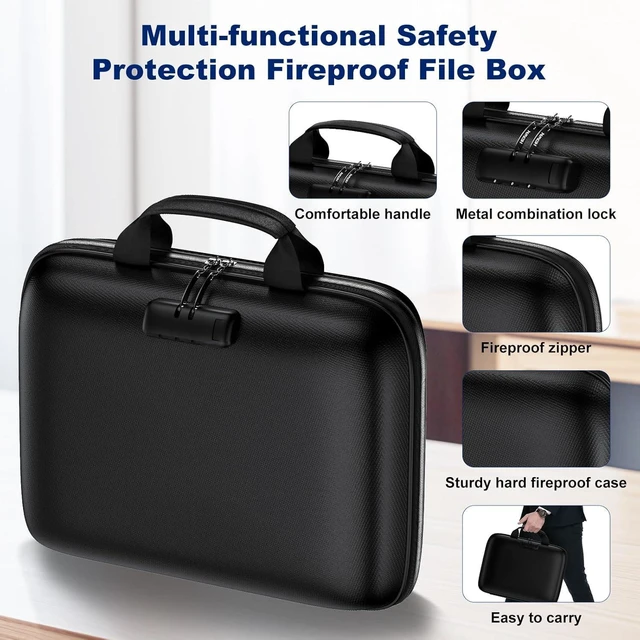 Alt view image 12 of 14 - Fireproof Document Box, Hard Case Fireproof File Organizer with Lock and 13 Pocket Accordion File Folder, Portable Safe Box for Home Office Travel to Storage Important Documents Laptop Black