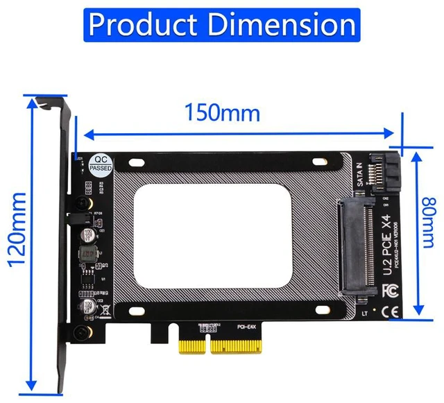 Alt view image 14 of 14 - Weastlinks U2 to PCI E Adapter Card Riser PCI Express 3.0 4X U.2 SFF-8639 Adapter PCIe U.2 SSD to PCI-E Card Support NVME U2 SSD