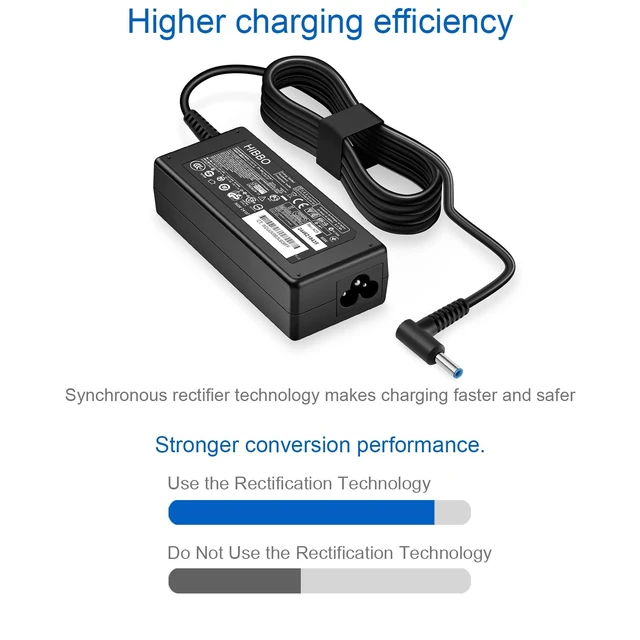 Alt view image 13 of 14 - Charger Compatible with HP Laptop Computer 65W 45W Smart Blue Tip Power Adapter