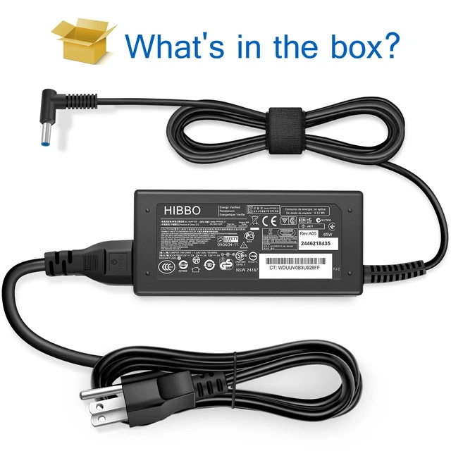 Alt view image 14 of 14 - Charger Compatible with HP Laptop Computer 65W 45W Smart Blue Tip Power Adapter