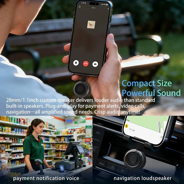 Alt view image 14 of 14 - Mini Portable Small Aux Speaker, Type-C Plug & Play Volume Amplifier for Cell Phone Laptop Tablet, for Music & Calls, No Charging Needed, Easy to Use Cool Gadgets Gifts for Seniors Elder Parents