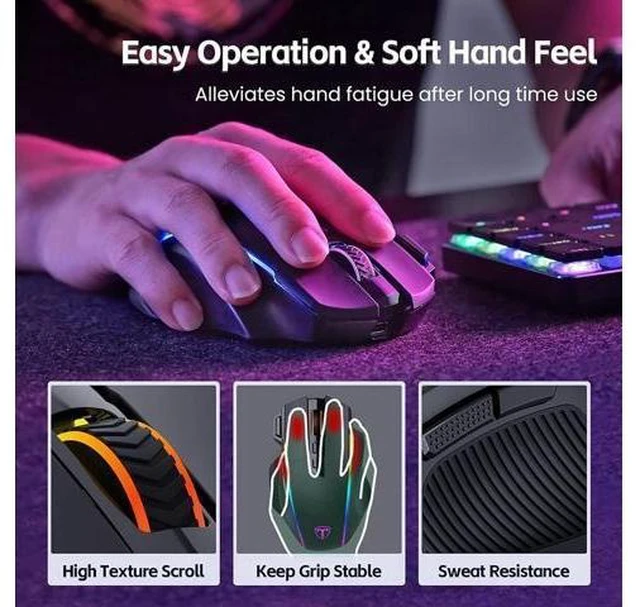 Alt view image 9 of 14 - RisoPhy Wireless Gaming Mouse,Tri-Mode 2.4G/USB-C/Bluetooth Mouse Up to 10000DPI,Chroma RGB Backlit,Ergonomic Mouse with 8 Programmable Buttons,Rechargeable Computer Mouse for Laptop,PC,Mac