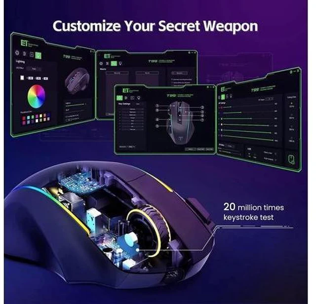 Alt view image 11 of 14 - RisoPhy Wireless Gaming Mouse,Tri-Mode 2.4G/USB-C/Bluetooth Mouse Up to 10000DPI,Chroma RGB Backlit,Ergonomic Mouse with 8 Programmable Buttons,Rechargeable Computer Mouse for Laptop,PC,Mac