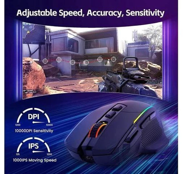 Alt view image 12 of 14 - RisoPhy Wireless Gaming Mouse,Tri-Mode 2.4G/USB-C/Bluetooth Mouse Up to 10000DPI,Chroma RGB Backlit,Ergonomic Mouse with 8 Programmable Buttons,Rechargeable Computer Mouse for Laptop,PC,Mac