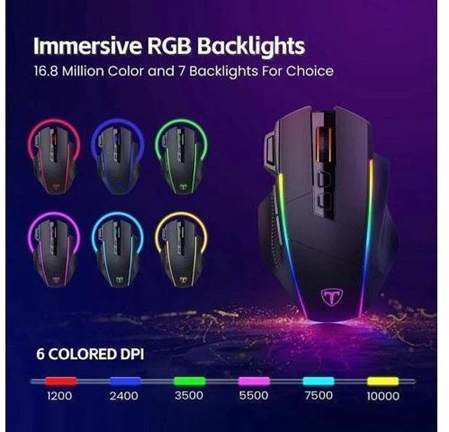 Alt view image 14 of 14 - RisoPhy Wireless Gaming Mouse,Tri-Mode 2.4G/USB-C/Bluetooth Mouse Up to 10000DPI,Chroma RGB Backlit,Ergonomic Mouse with 8 Programmable Buttons,Rechargeable Computer Mouse for Laptop,PC,Mac