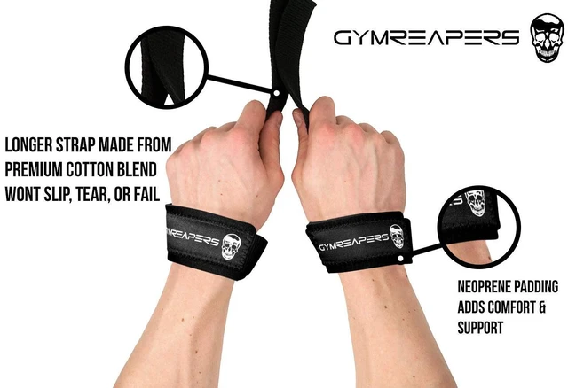 Alt view image 9 of 14 - Lifting Wrist Straps for Weightlifting, Bodybuilding, Powerlifting, Strength Training, & Deadlifts - Padded Neoprene with 18" Cotton (Black)