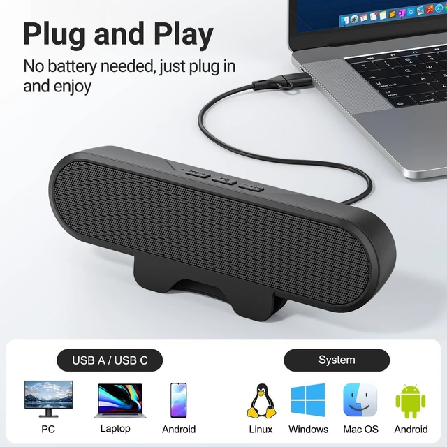 Alt view image 11 of 14 - Computer Speakers for Desktop PC, USB Monitor Speaker Bar with Clip-On, Wired Desk Speakers with HD Stereo Loud Sound, Laptop Speaker Mini Sound Bar, Easily Clamps to Monitor
