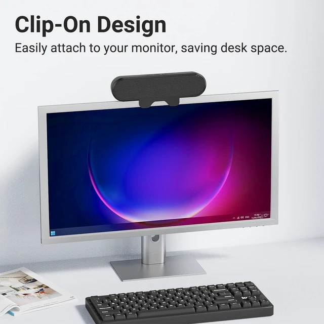 Alt view image 10 of 14 - Computer Speakers for Desktop PC, USB Monitor Speaker Bar with Clip-On, Wired Desk Speakers with HD Stereo Loud Sound, Laptop Speaker Mini Sound Bar, Easily Clamps to Monitor