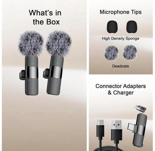 Alt view image 8 of 12 - Wireless Microphone for iPhone, iPad, Android, Lavalier Microphone for Video Recording - 2-Pack iPhone Microphone Crystal Clear Recording with USB-C for Podcast Microphone, ASMR