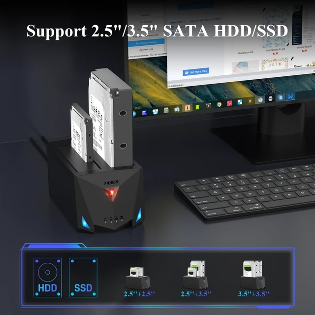 Alt view image 12 of 14 - USB 3.2 Gen 1 to Hard Drive Docking Station, Hard Drive Dock for 2.5 or 3.5 inch SATA I/II/III HDD SSD with Hard Drive Duplicator/Offline Clone Function and 2 USB Cables, Support UASP