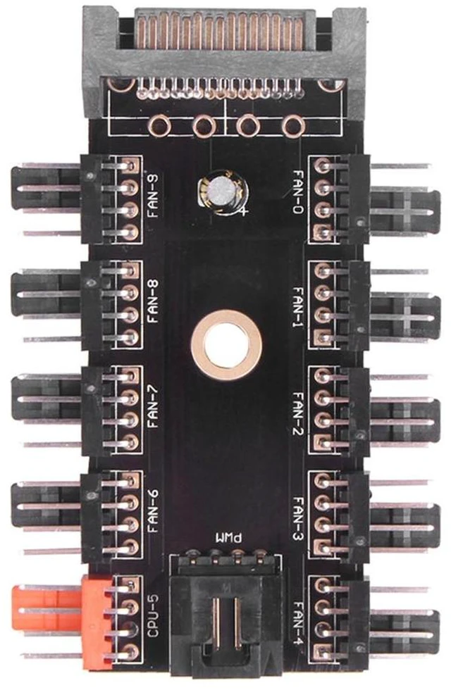 Alt view image 5 of 6 - 10 Ports Chassis Fan Hub CPU Cooling HUB 12V 4 Pin Fan Controller 1 Female to 10 Male PWM Fan Hub SATA Adapter For Desktop PC