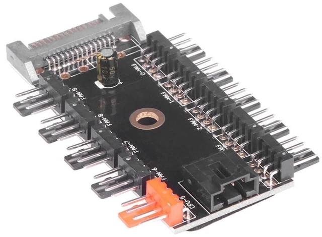 Alt view image 6 of 6 - 10 Ports Chassis Fan Hub CPU Cooling HUB 12V 4 Pin Fan Controller 1 Female to 10 Male PWM Fan Hub SATA Adapter For Desktop PC