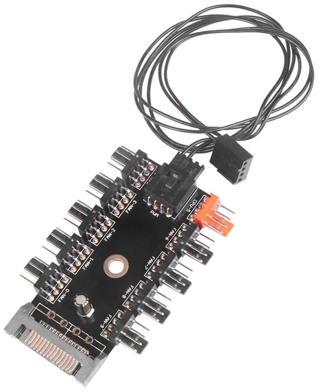 Alt view image 4 of 6 - 10 Ports Chassis Fan Hub CPU Cooling HUB 12V 4 Pin Fan Controller 1 Female to 10 Male PWM Fan Hub SATA Adapter For Desktop PC