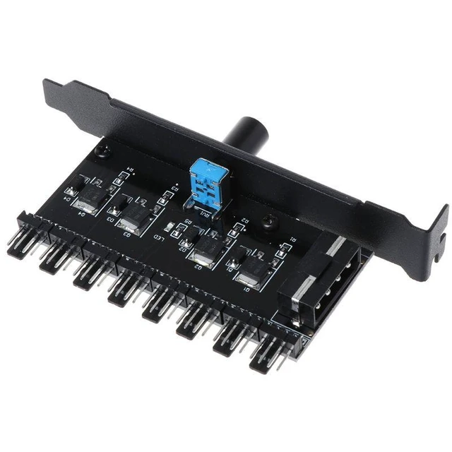 Alt view image 11 of 12 - PC 8 Channels Fan Hub Cooling Fan Speed Controller for CPU Case HDD VGA PWM Fan PCI Bracket Power By 12V SATA/4Pin Fan Control