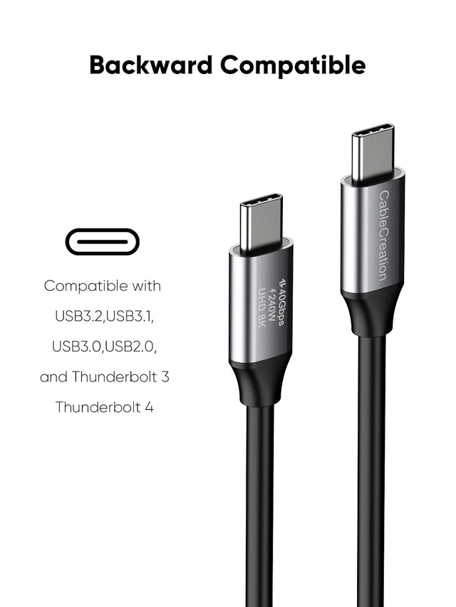 Alt view image 13 of 14 - CableCreation Short USB4 Cable 0.5FT, Thunderbolt 4 Cable 40Gbps, 240W, 8K@60Hz, Compatible with Thunderbolt 3, Thunderbolt 4 and USB-C