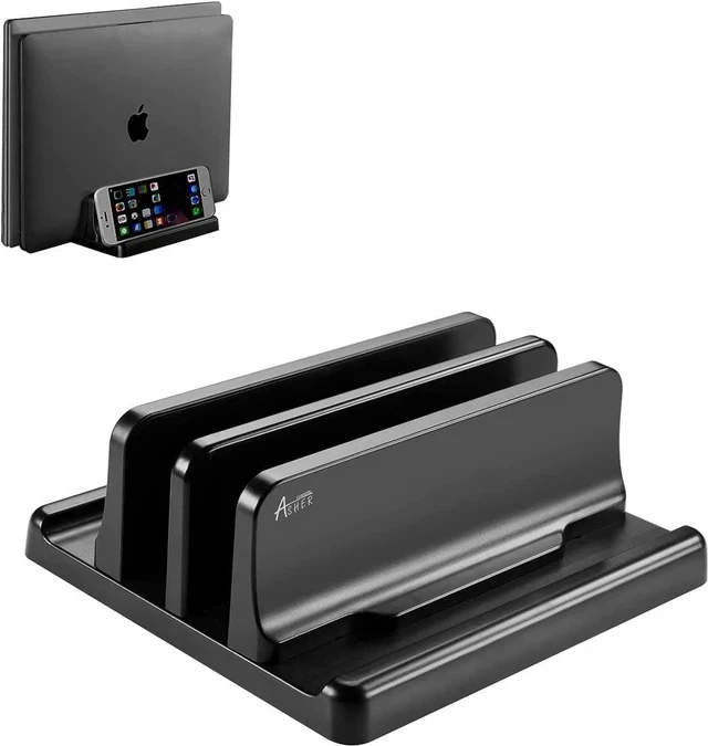 Alt view image 8 of 14 - Vertical Laptop Holder, Asher Fashion Vertical Laptop Stand with Adjustable Dock Size, MacBook Stand Made of Premium ABS Plastic, 4 in 1 Design Space-Saving for All Cellphones, MacBooks