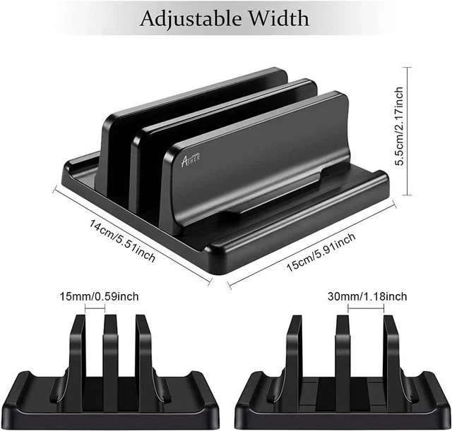 Alt view image 9 of 14 - Vertical Laptop Holder, Asher Fashion Vertical Laptop Stand with Adjustable Dock Size, MacBook Stand Made of Premium ABS Plastic, 4 in 1 Design Space-Saving for All Cellphones, MacBooks