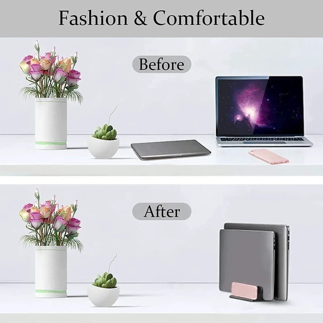 Alt view image 11 of 14 - Vertical Laptop Holder, Asher Fashion Vertical Laptop Stand with Adjustable Dock Size, MacBook Stand Made of Premium ABS Plastic, 4 in 1 Design Space-Saving for All Cellphones, MacBooks