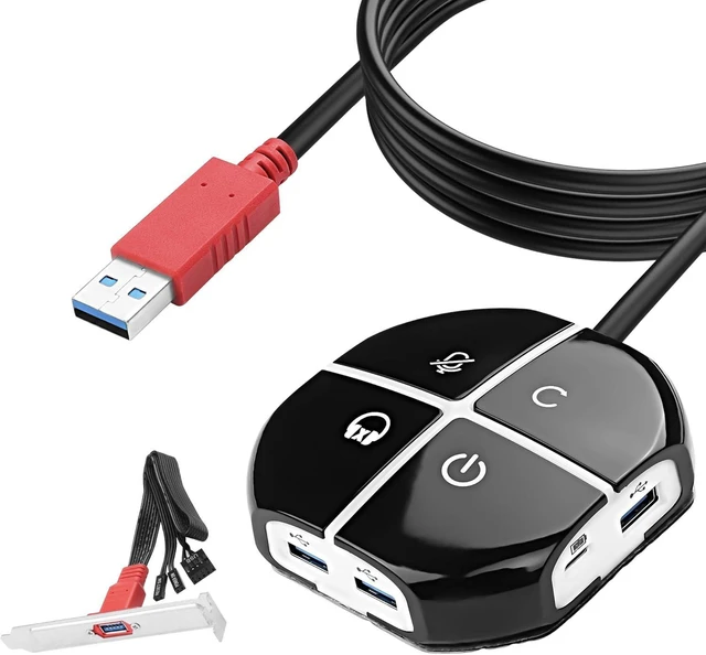 Alt view image 8 of 14 - Desktop Computer Power Switch Button, External PC Computer Case Switch with 3 USB Ports, Power On/Reset, Audio Microphone Port, Type C Power Supply Port for Home, Office Internet - 110CM