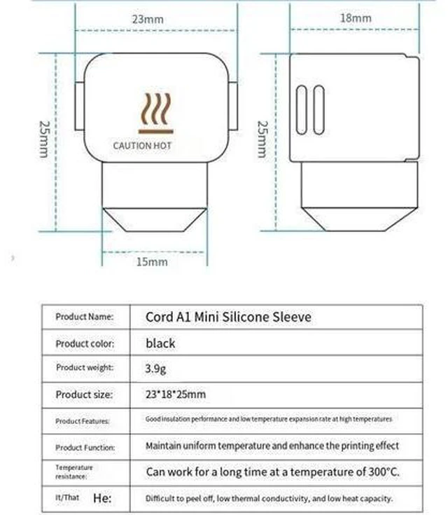 Alt view image 8 of 10 - 3D Printer Accessories - Bamboo A1 Mini Heat End Silicone Sleeve - Black - High Temperature Resistant Anti-Scald Protection Cover