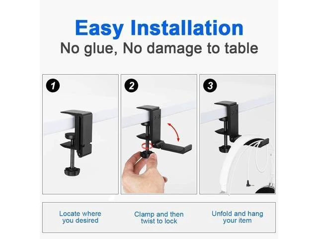 Alt view image 12 of 14 - Goldmille Aluminum Headphone Stand Hanger Foldable with Cable Clip Headset Holder Clamp Hook Under Desk, Save Your Space While Working & Gaming