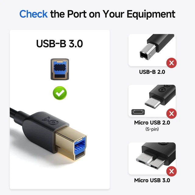 Alt view image 10 of 14 - 5Gbps Long USB 3.0 Cable, USB A to B Cable, 10ft, Black