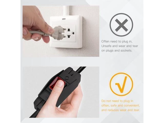 Alt view image 12 of 14 - Extension Cord with Switch 3-Prong Waterproof Outdoor,14/3 SJT Extension Cord 1875W,Control Switch ON/Off Grounded Plug Receptacle 15A 125V.(3FT)