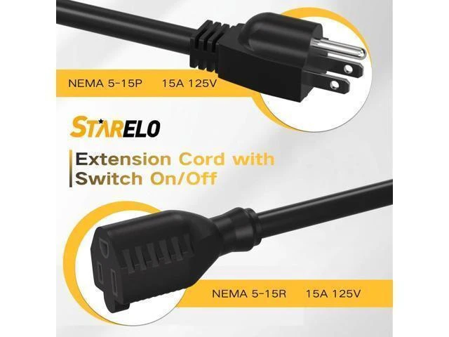 Alt view image 14 of 14 - Extension Cord with Switch 3-Prong Waterproof Outdoor,14/3 SJT Extension Cord 1875W,Control Switch ON/Off Grounded Plug Receptacle 15A 125V.(3FT)