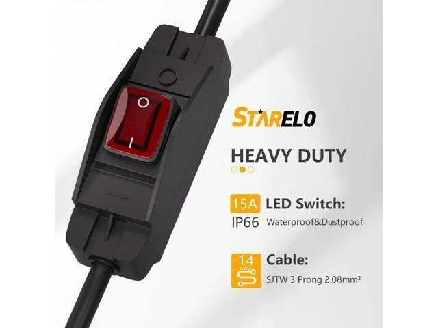 Alt view image 10 of 14 - Extension Cord with Switch 3-Prong Waterproof Outdoor,14/3 SJT Extension Cord 1875W,Control Switch ON/Off Grounded Plug Receptacle 15A 125V.(3FT)