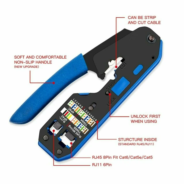 Alt view image 9 of 14 - RJ45 Ethernet Network LAN Tool Kit Network Cable Crimper Crimping Plier Stripper