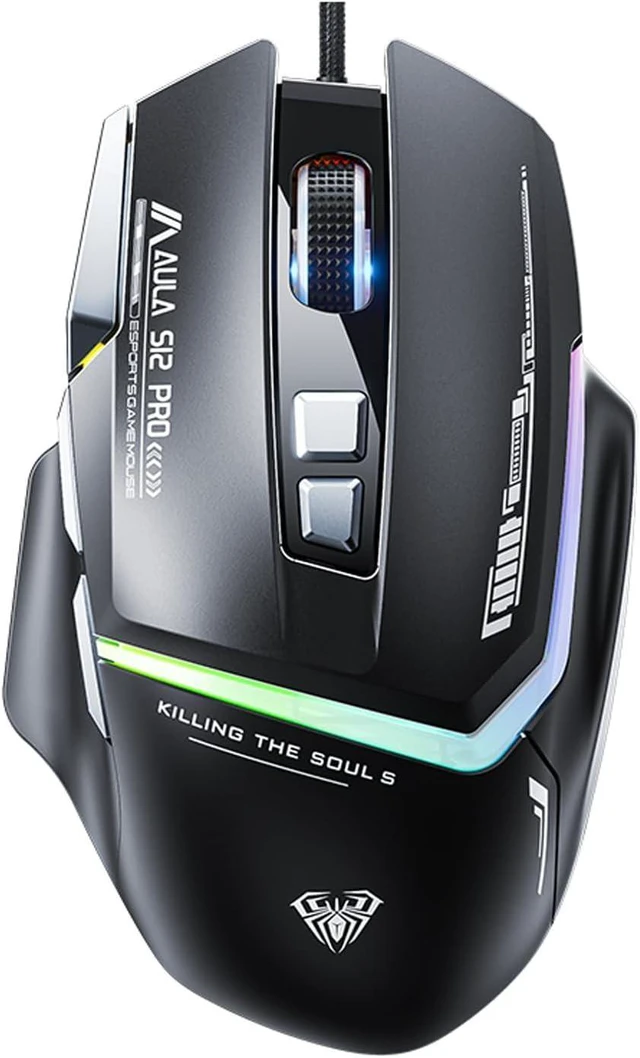Alt view image 8 of 14 - AULA S12Pro Wired Gaming Mouse,12800 DPI Optical Gamer Mouse with RGB Backlit,8 Programmable Buttons,Software Supports DIY Keybinds Rapid Fire Button