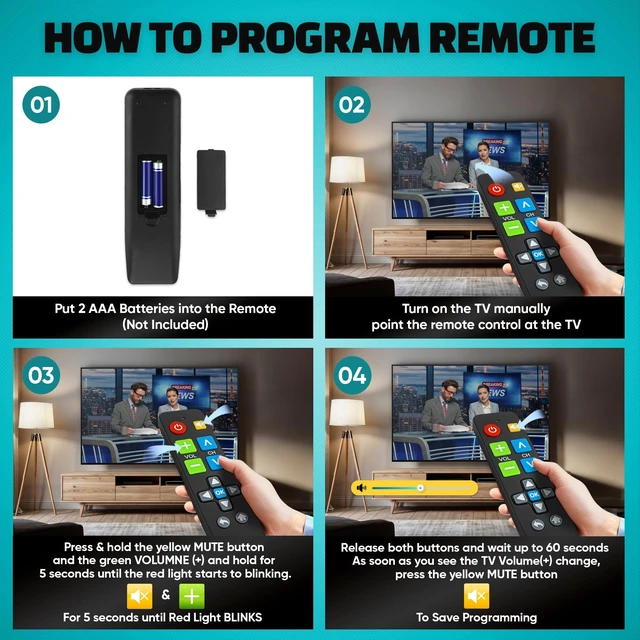 Alt view image 12 of 14 - Big Button Universal TV Remote (Black) Simple Easy to Use, Great for Seniors, Works with Major TV Brands (2xAAA Batteries Not Included)