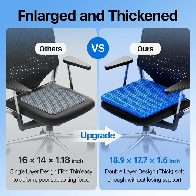 Alt view image 9 of 14 - Gel Seat Cushion Cooling seat Cushion (Super Large & Thick) Breathable Honeycomb Design Absorbs Pressure Points Seat Cushion Gel Cushion for Office Chair Home Car seat Cushion for Wheelchair