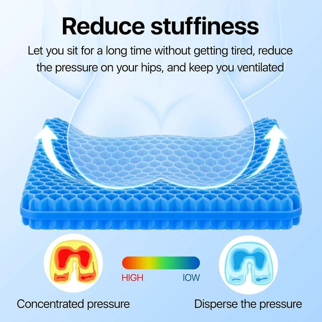 Alt view image 14 of 14 - Gel Seat Cushion Cooling seat Cushion (Super Large & Thick) Breathable Honeycomb Design Absorbs Pressure Points Seat Cushion Gel Cushion for Office Chair Home Car seat Cushion for Wheelchair