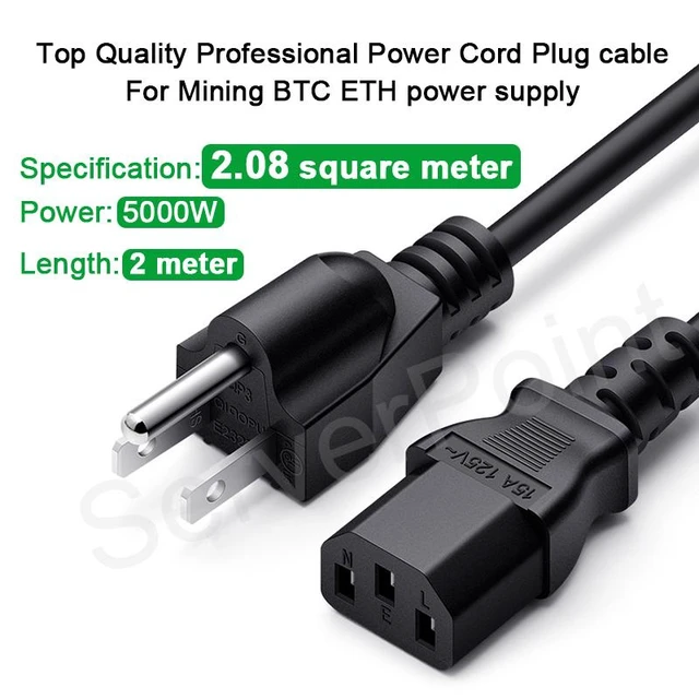 Alt view image 3 of 4 - For Mining BTC ETH Power Supply 2M Power Cord Plug Cable Top Quality Professional Cable