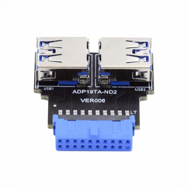 Alt view image 8 of 10 - Dual USB 3.0 A Type Female to Motherboard 20/19 Pin Box Header Slot Adapter 5Gbps Horizontal Type PCBA