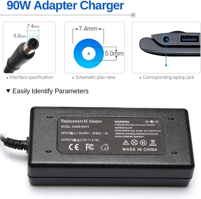 Alt view image 11 of 14 - 90W AC Adapter Laptop Charger for HP 8440p 8470p 8540w 8460p 8560p 2740p 2760p 2560p 2170p 2570p 6930p 8530w 8540p 8460w 8560w 8570p Probook 4430s 4440s 4520s 4530s 4540s Power Cord