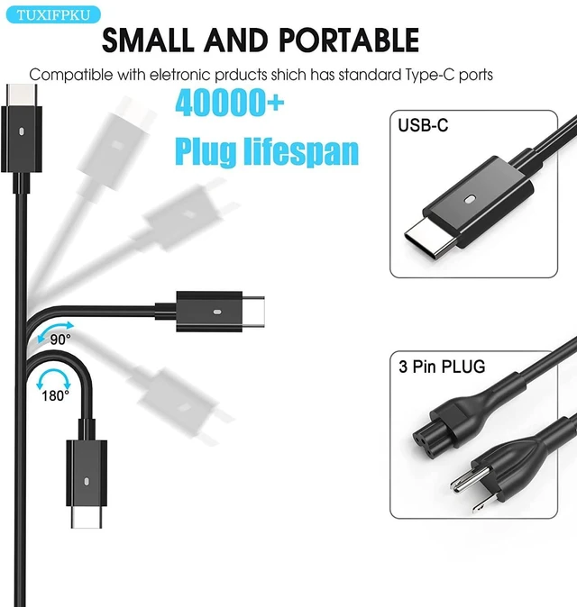 Alt view image 16 of 20 - 65W USB C Laptop Charger Compatible with Dell Latitude 5420 5520 5530 5550 5540 5430 5450 5440 7420 2-in-1 7430 7440 Inspiron 14 2-in-1 Chromebook 3100 XPS 13 60W Type C Power Cord