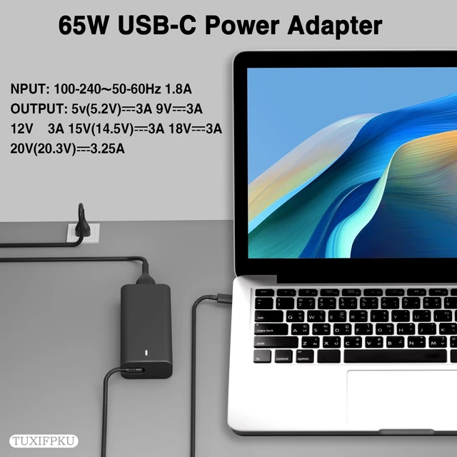 Alt view image 19 of 20 - 65W USB C Laptop Charger Compatible with Dell Latitude 5420 5520 5530 5550 5540 5430 5450 5440 7420 2-in-1 7430 7440 Inspiron 14 2-in-1 Chromebook 3100 XPS 13 60W Type C Power Cord