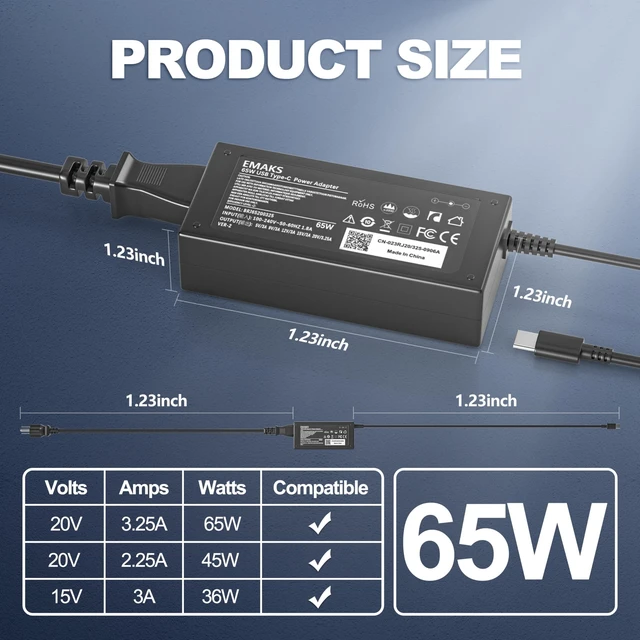 Alt view image 11 of 14 - Fast Charger for 65W USB-C Chromebook Compatible with for ASUS Lenovo Acer HP Dell, Compatible with SM65CL/SM45CL/SK90A200225/SK90200325 & More USB-C Laptops